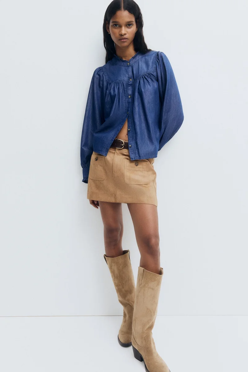 H&M Frill-trimmed denim blouse